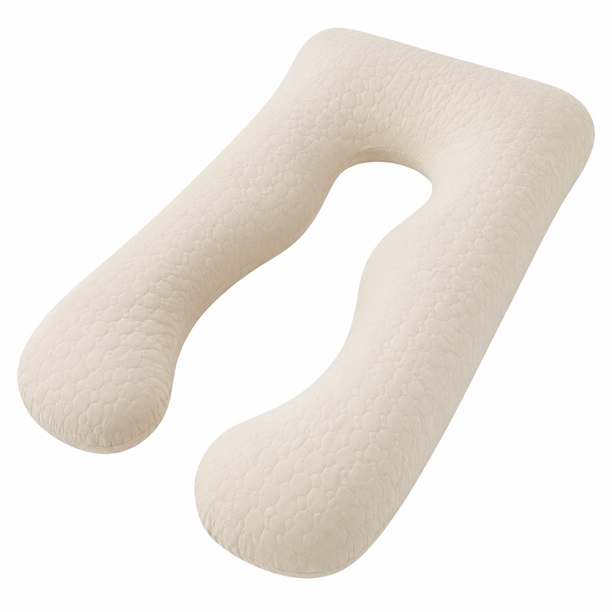 Cojín corporal en U 140 cm de tejido acolchado beige para descanso y apoyo