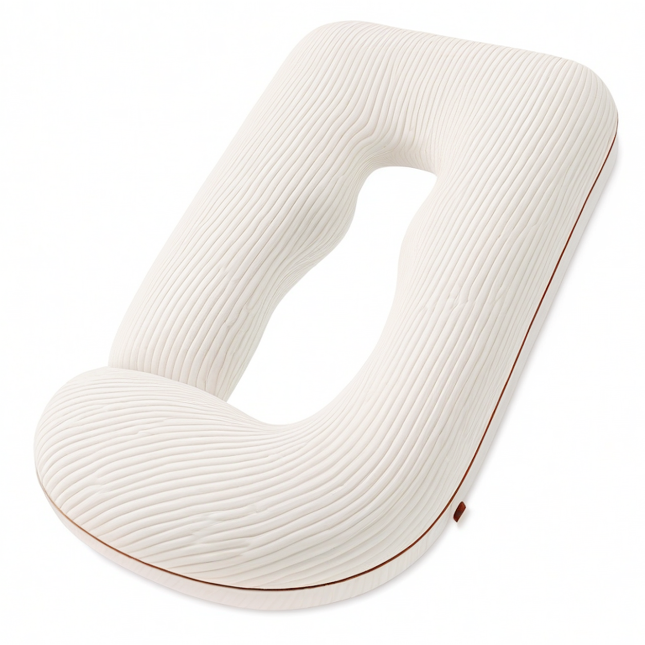 Almohada corporal en U 130 cm de tejido acanalado beige para embarazo y descanso