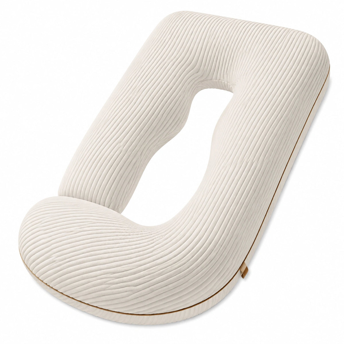 Almohada corporal en U 130 cm de tejido acanalado beige para embarazo y descanso