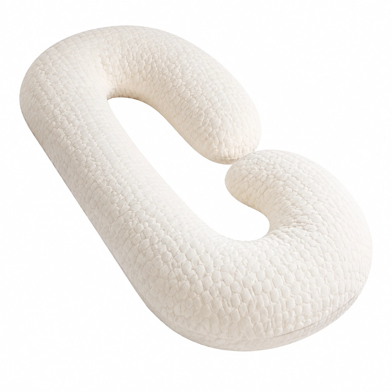 Almohada corporal en U 140 cm de tejido acolchado blanco roto para descanso lateral