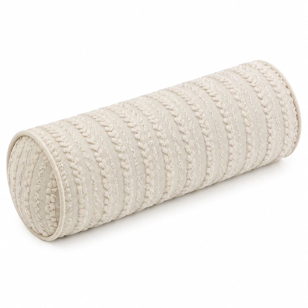 Cojín cilíndrico 20 x 50 cm de tejido beige para apoyo decorativo