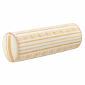 Cojín cilíndrico 15 x 50 cm de tejido beige y mostaza con estampado geométrico decorativo
