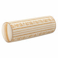 Cojín cilíndrico 15 x 50 cm de tejido beige y mostaza con estampado geométrico decorativo