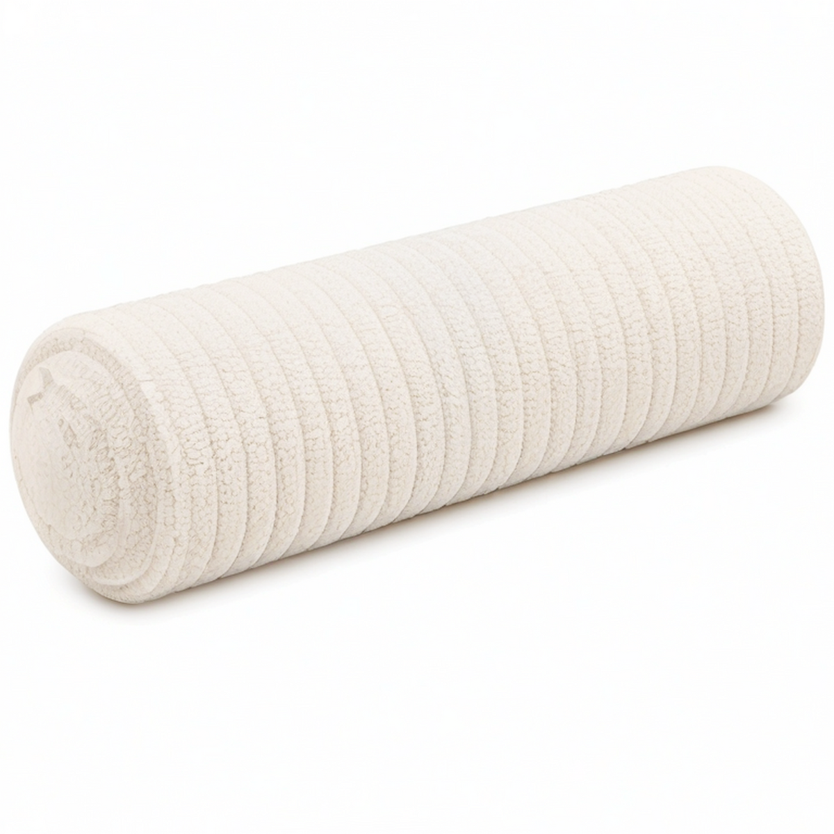 Cojín cilíndrico 15 x 50 cm de tejido bouclé crema para apoyo decorativo
