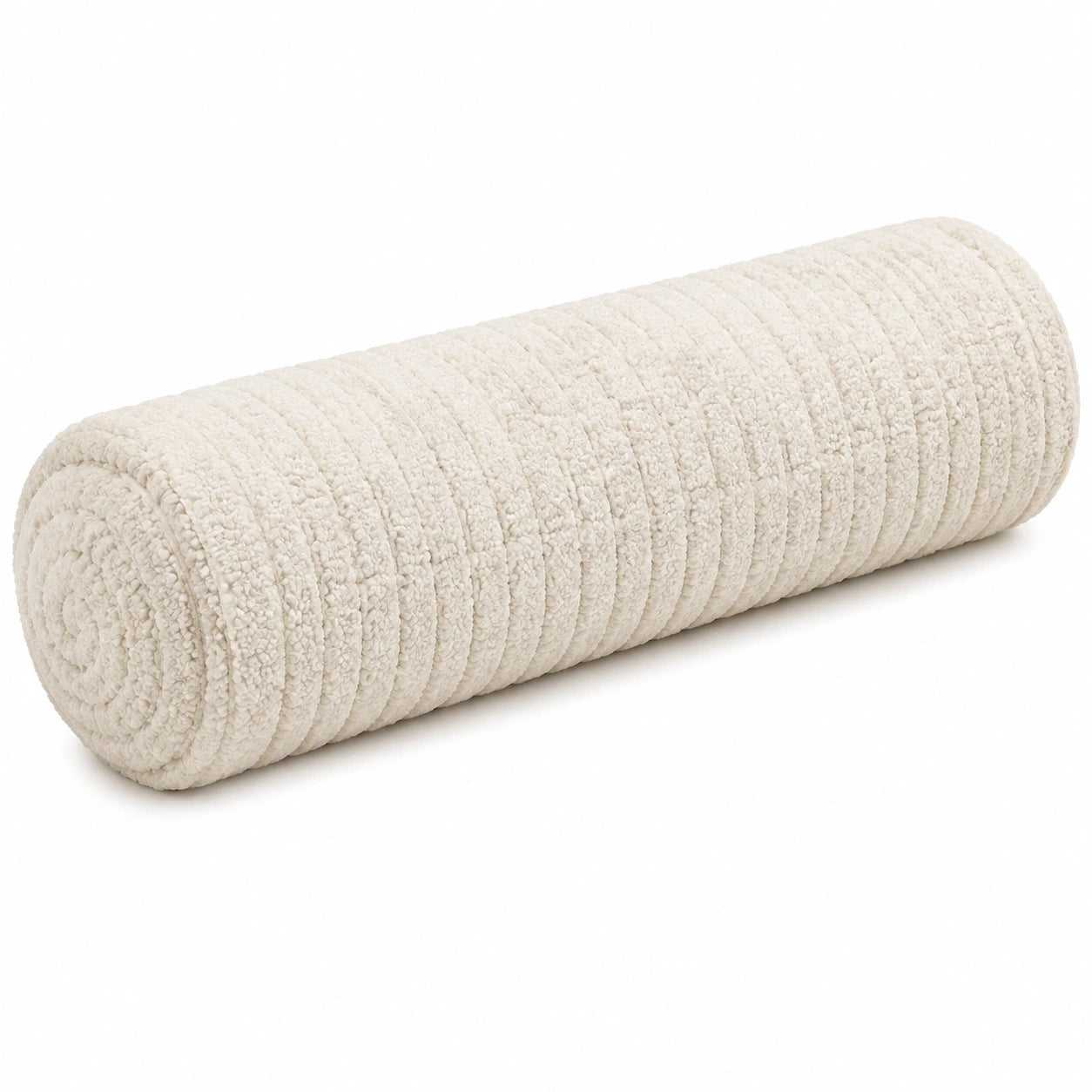 Cojín cilíndrico 15 x 50 cm de tejido bouclé crema para apoyo decorativo