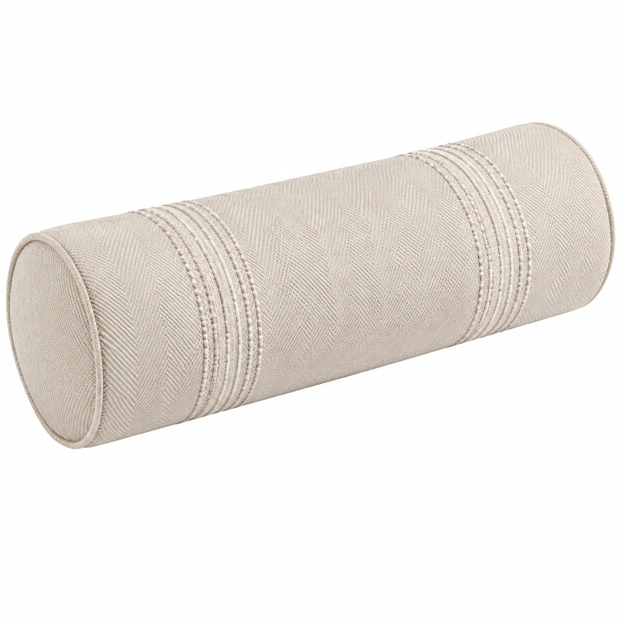 Cojín cilíndrico 20 x 50 cm de tela beige con relieve decorativo