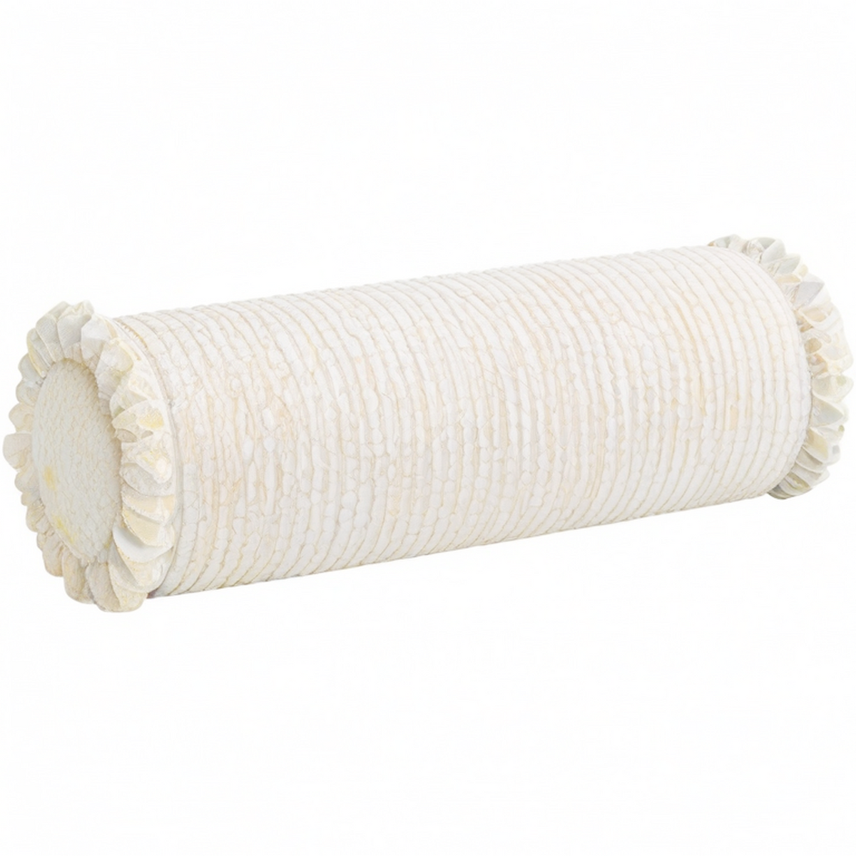 Cojín cilíndrico 45 x 15 cm de poliéster crema con textura acanalada