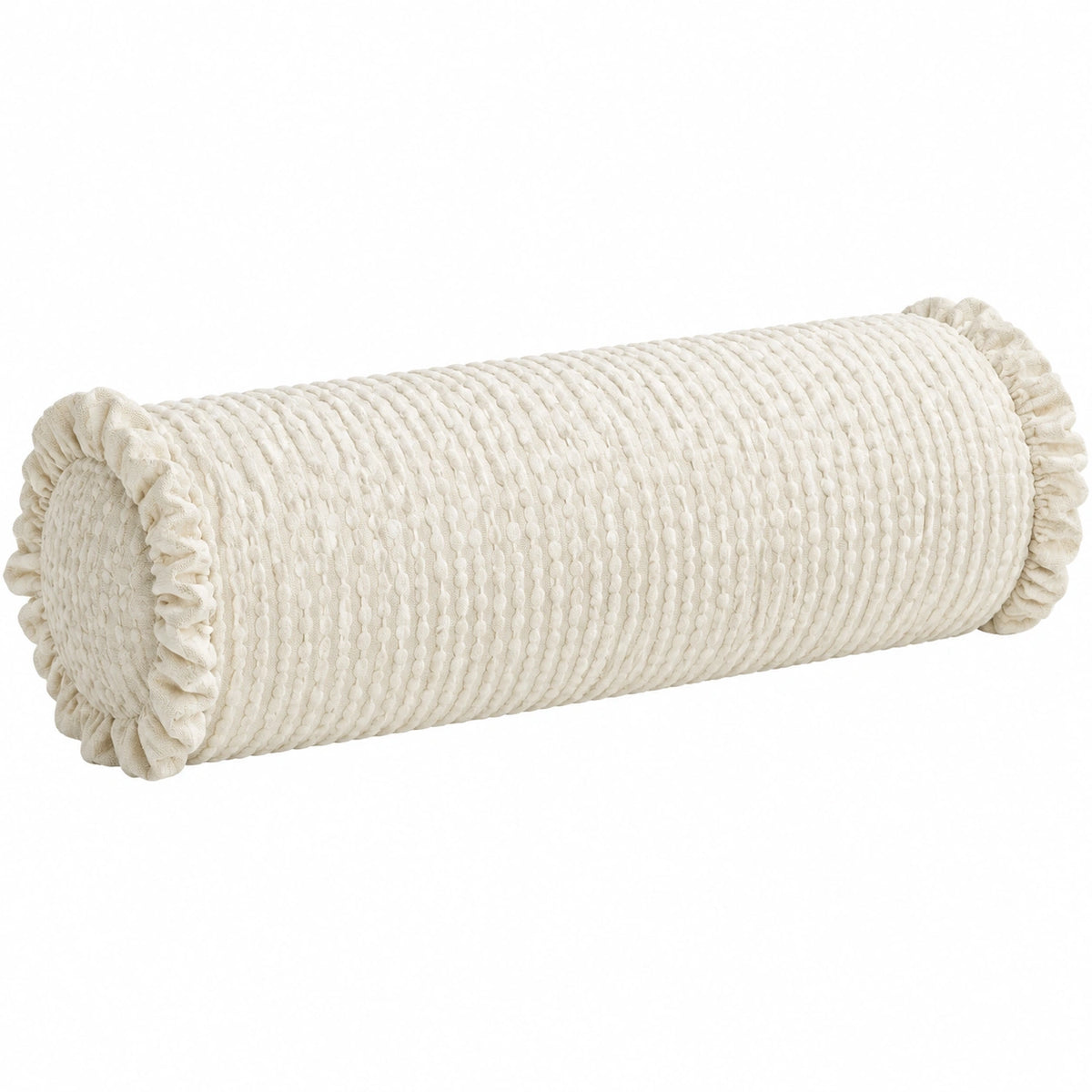 Cojín cilíndrico 45 x 15 cm de poliéster crema con textura acanalada