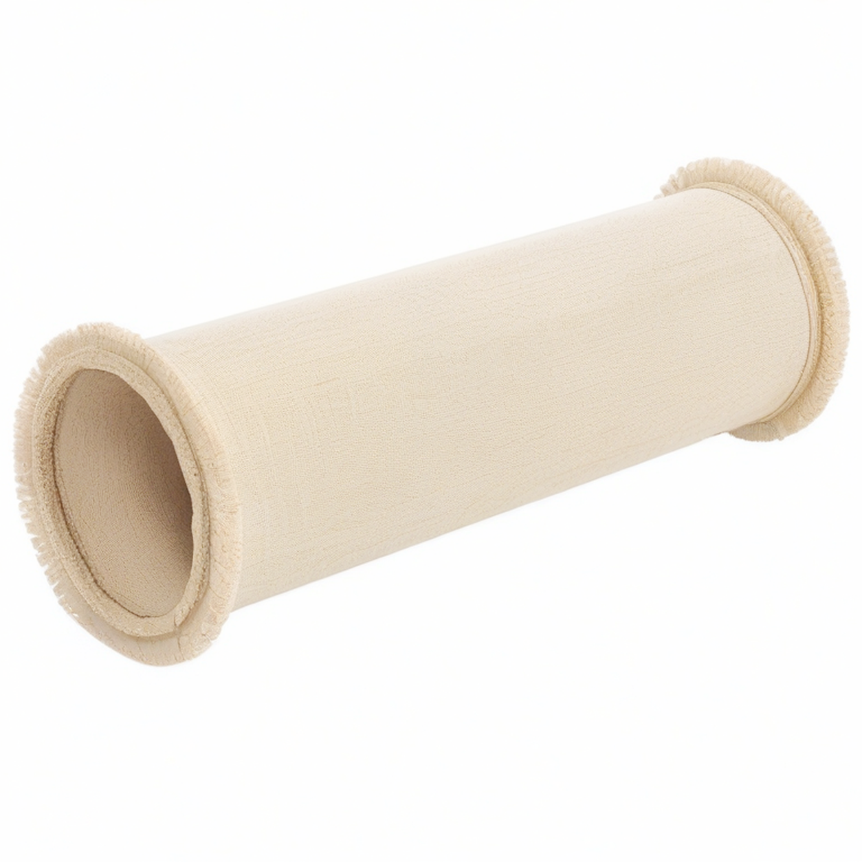 Cojín cilíndrico 20 x 50 cm de tejido beige con flecos decorativos