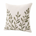 Cojín decorativo 45 x 45 cm textil beige y verde con bordado botánico