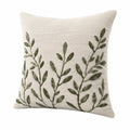Cojín decorativo 45 x 45 cm textil beige y verde con bordado botánico