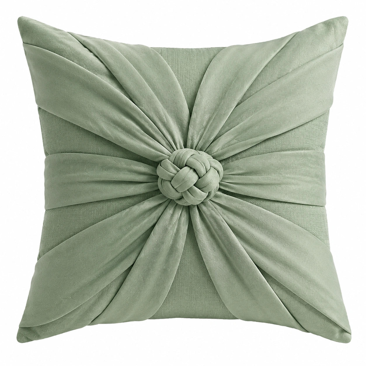 Cojín decorativo cuadrado 45 cm verde salvia de poliéster con nudo central