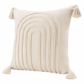 Cojín decorativo 45 x 45 cm de algodón beige con borlas y relieve