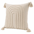 Cojín decorativo 45 x 45 cm de algodón beige con borlas y relieve