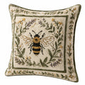 Cojín decorativo cuadrado 45 cm de tejido crema con bordado floral y abeja