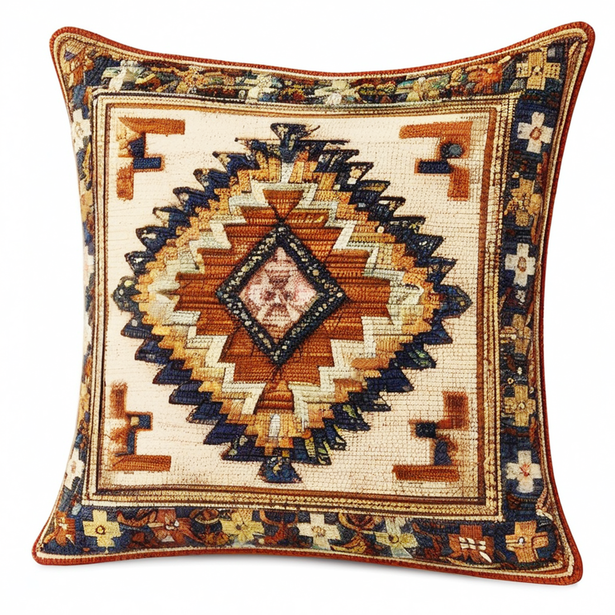 Cojín decorativo cuadrado 45 cm de tejido multicolor con diseño geométrico texturizado