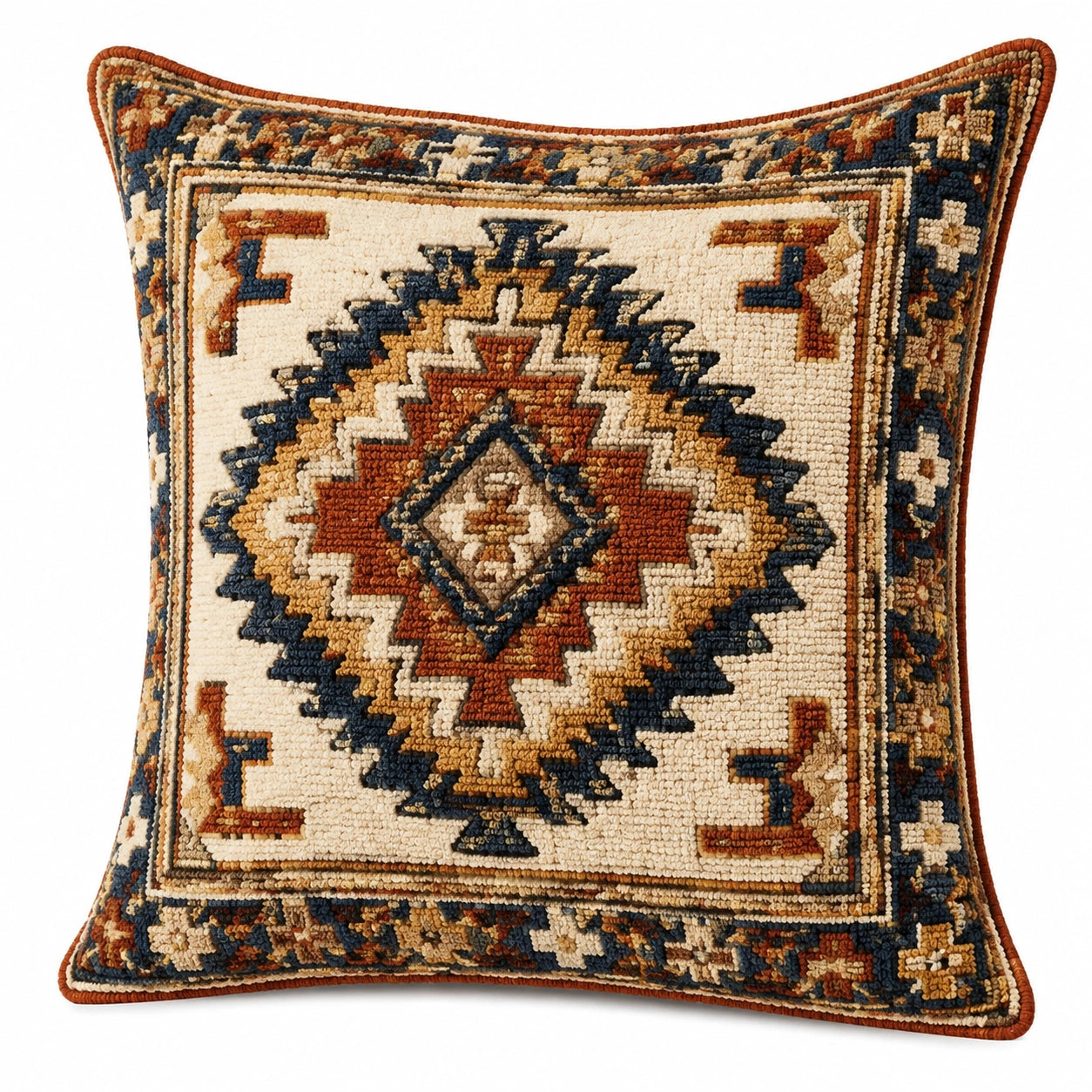 Cojín decorativo cuadrado 45 cm de tejido multicolor con diseño geométrico texturizado