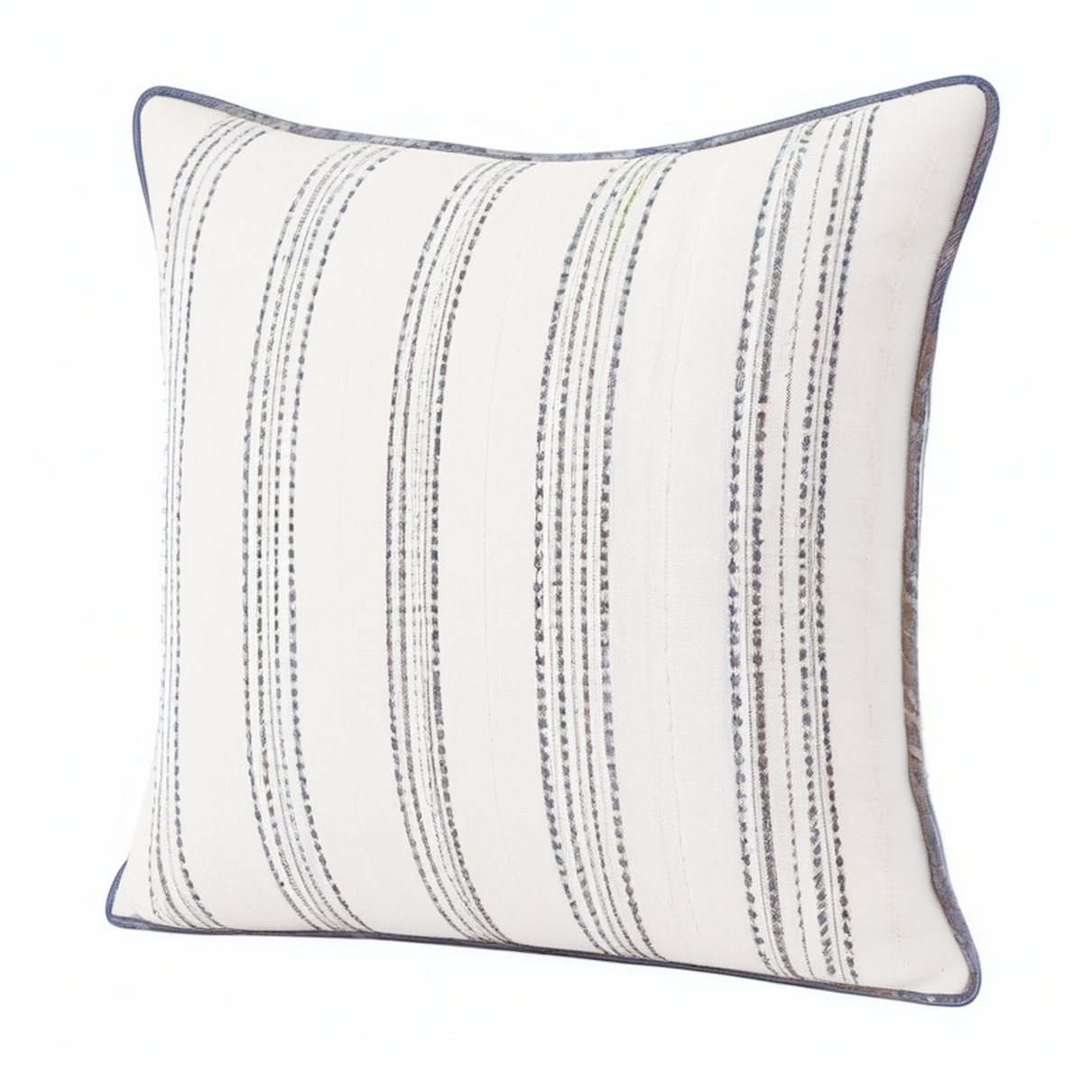 Cojín cuadrado 45 x 45 cm de tejido beige y azul con rayas decorativas