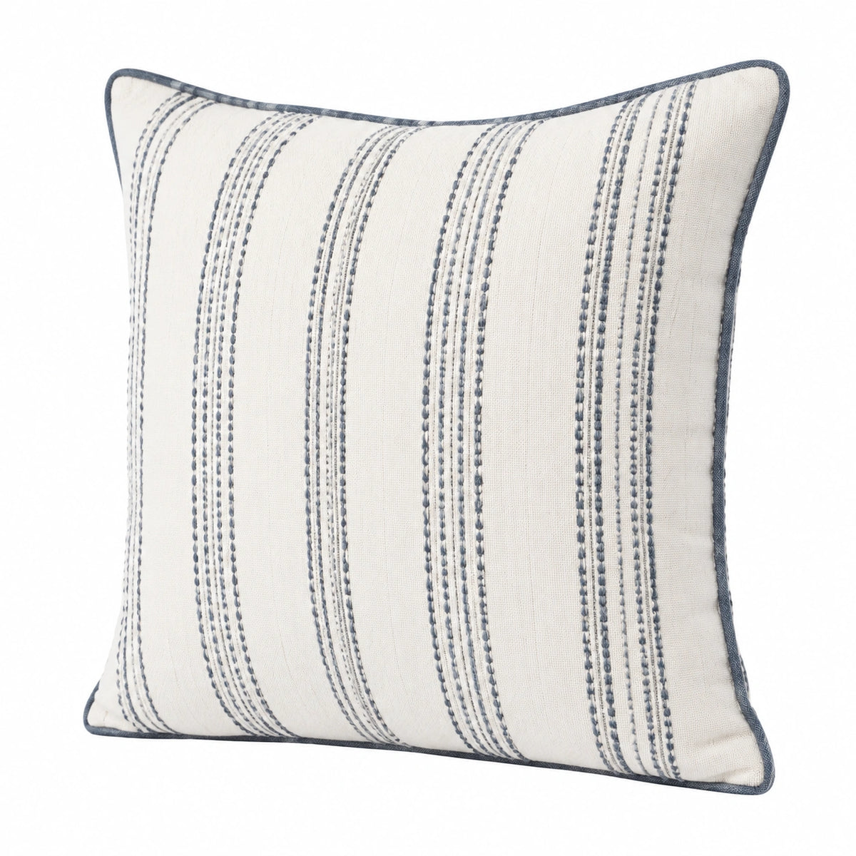 Cojín cuadrado 45 x 45 cm de tejido beige y azul con rayas decorativas