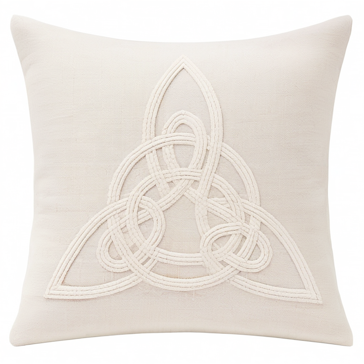 Cojín decorativo cuadrado 45 x 45 cm de tejido crema con bordado de cordón