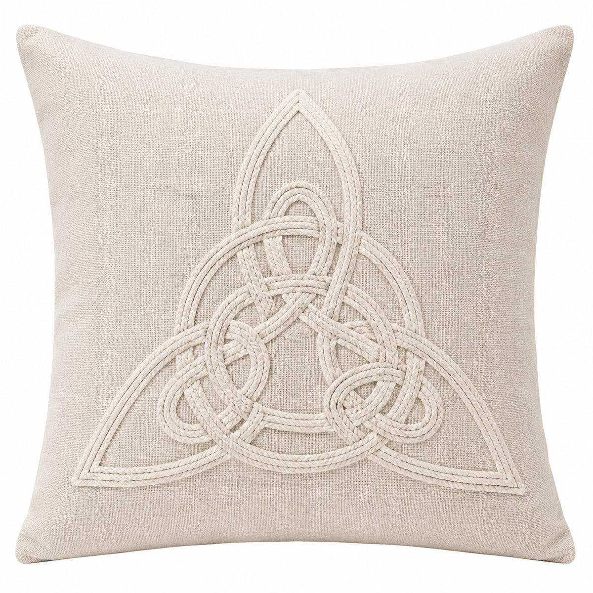 Cojín decorativo cuadrado 45 x 45 cm de tejido crema con bordado de cordón
