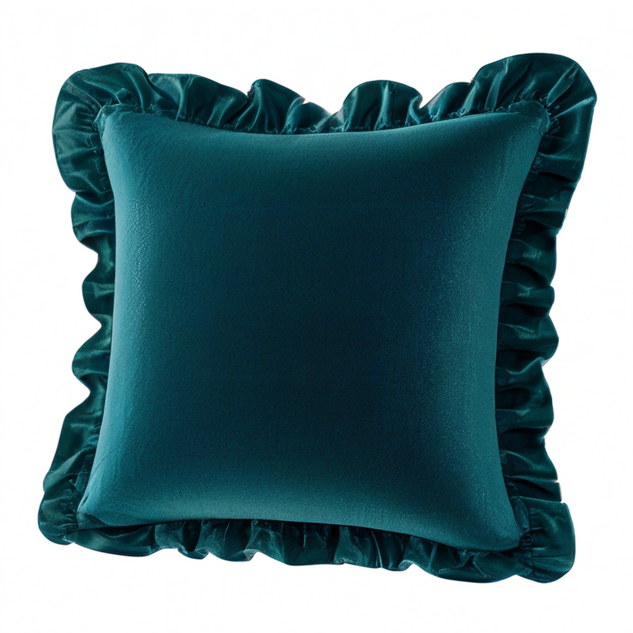 Cojín cuadrado 45 cm de terciopelo verde oscuro con volante decorativo