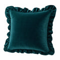Cojín cuadrado 45 cm de terciopelo verde oscuro con volante decorativo