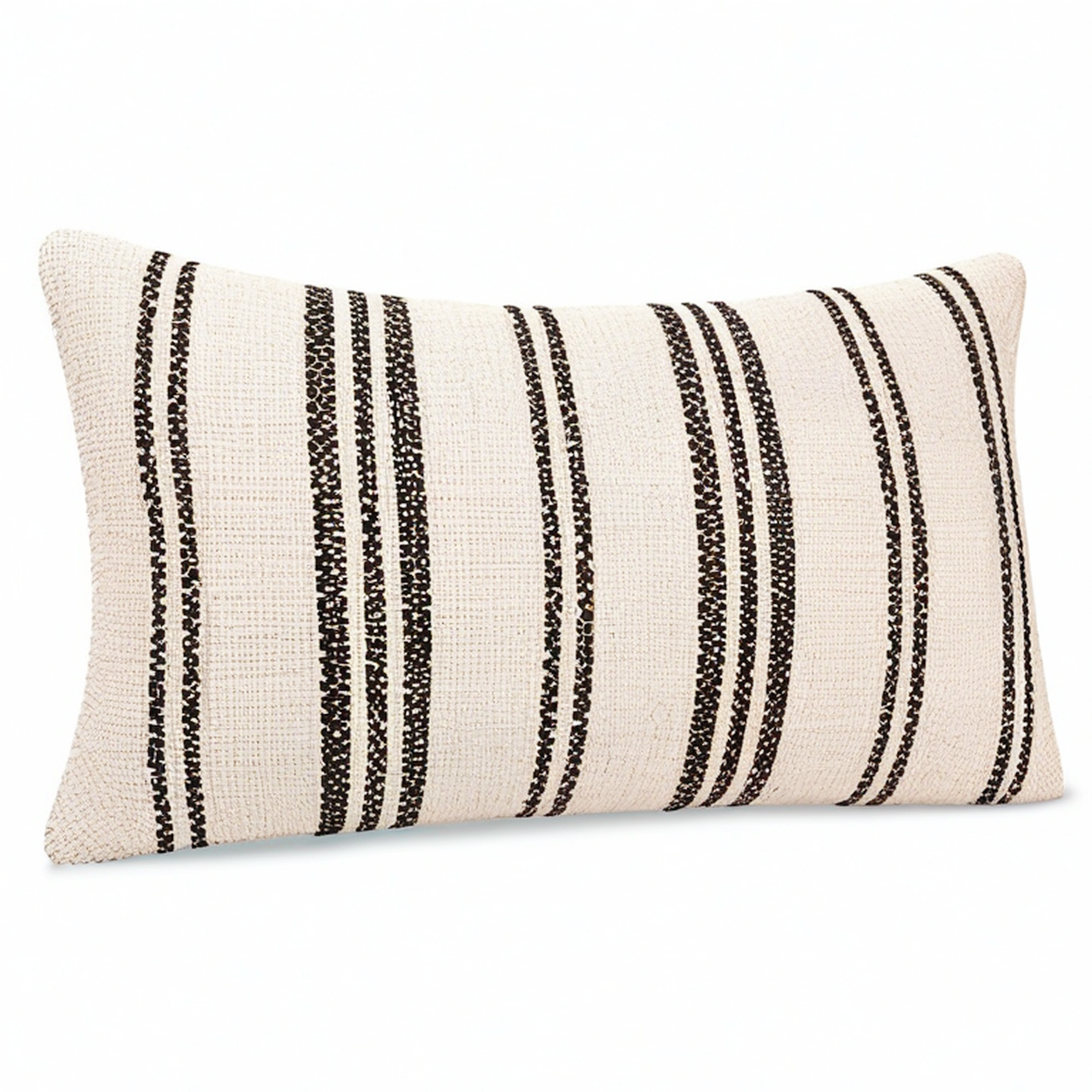 Cojín rectangular 50 x 30 cm de tejido beige y negro con rayas decorativas