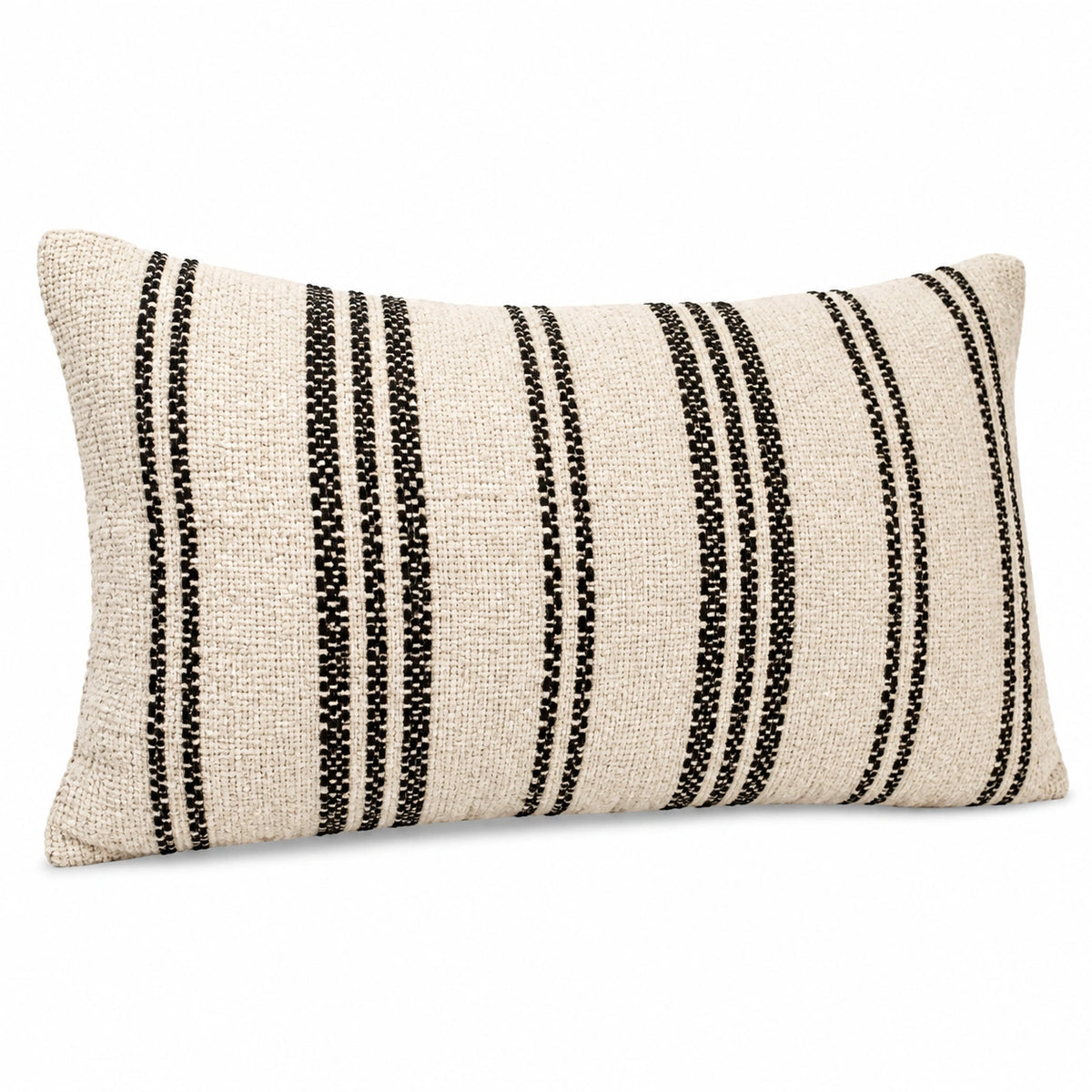 Cojín rectangular 50 x 30 cm de tejido beige y negro con rayas decorativas