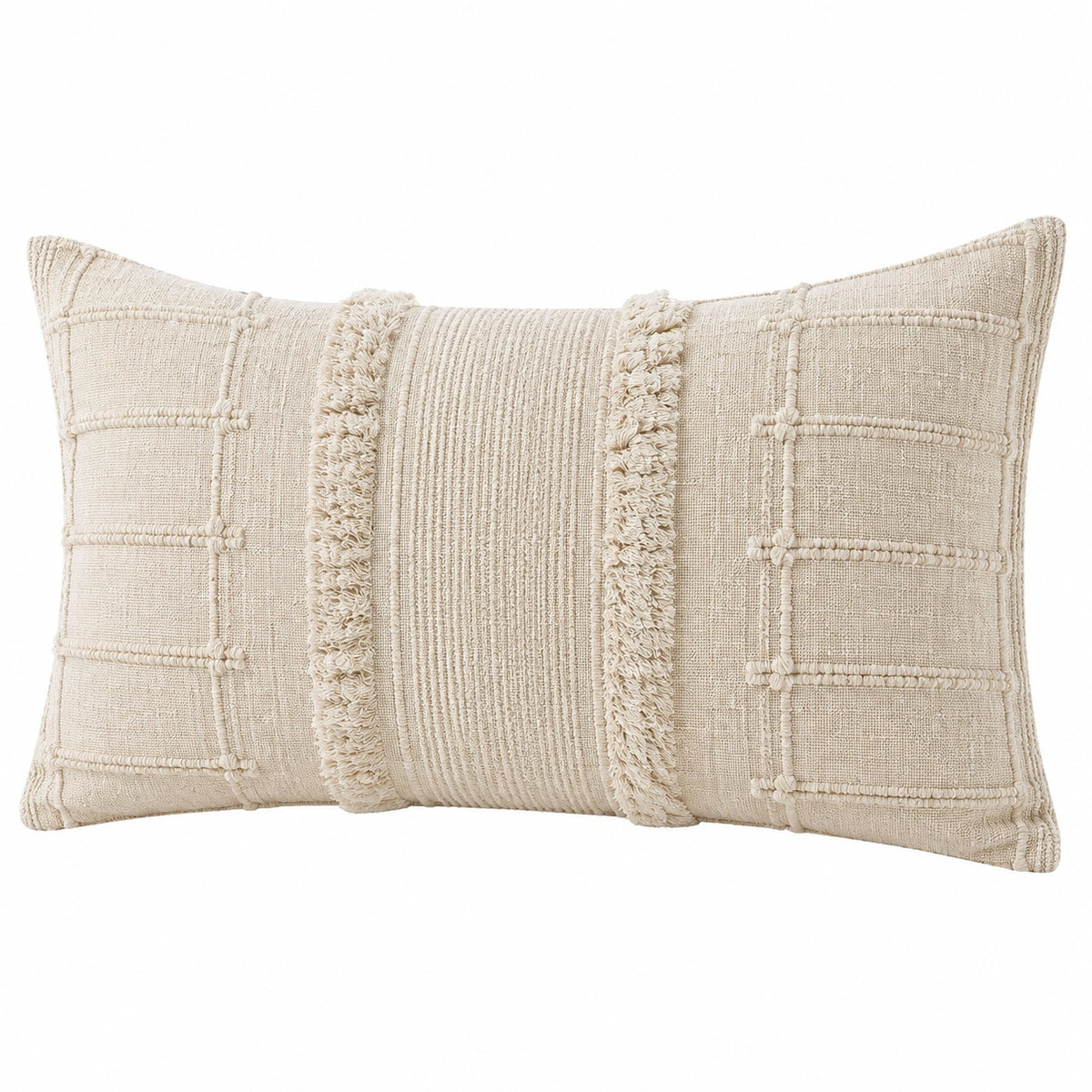 Cojín rectangular 50 x 30 cm de tejido beige con textura estilo bohemio