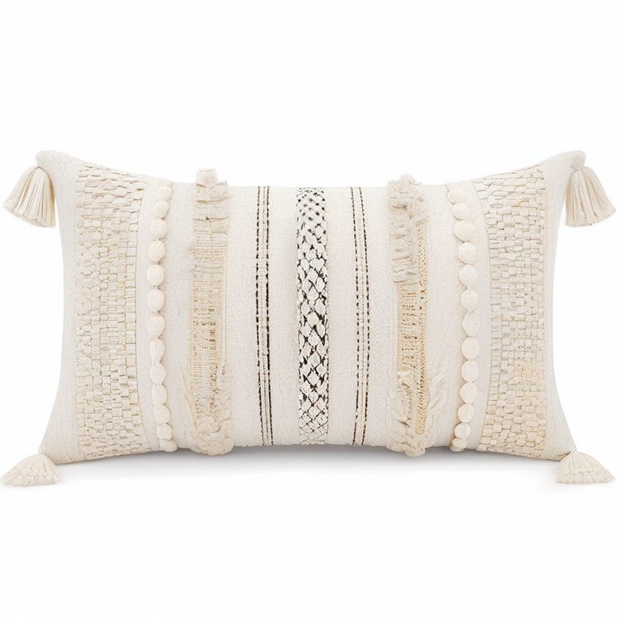 Cojín decorativo 50 x 30 cm de tejido beige para sofá estilo bohemio