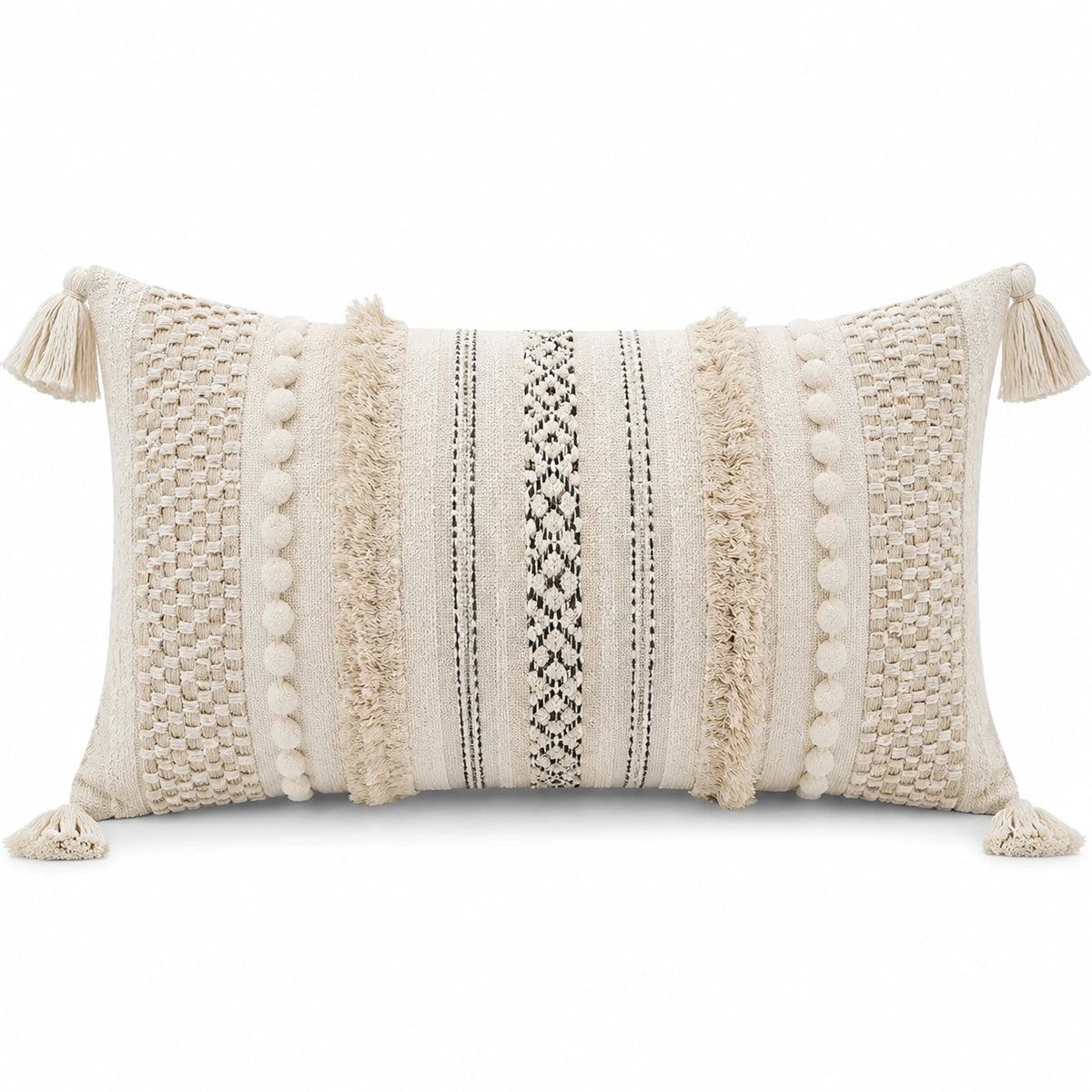 Cojín decorativo 50 x 30 cm de tejido beige para sofá estilo bohemio