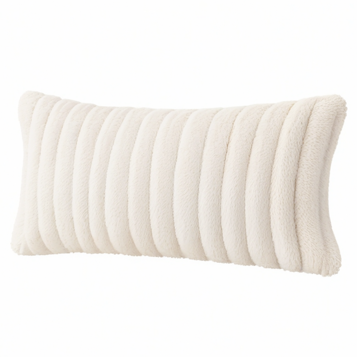 Cojín rectangular 50 x 30 cm de pelo sintético crema decorativo suave