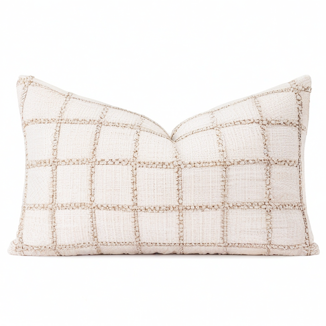Cojín lumbar 50 x 30 cm de tejido beige con relieve decorativo