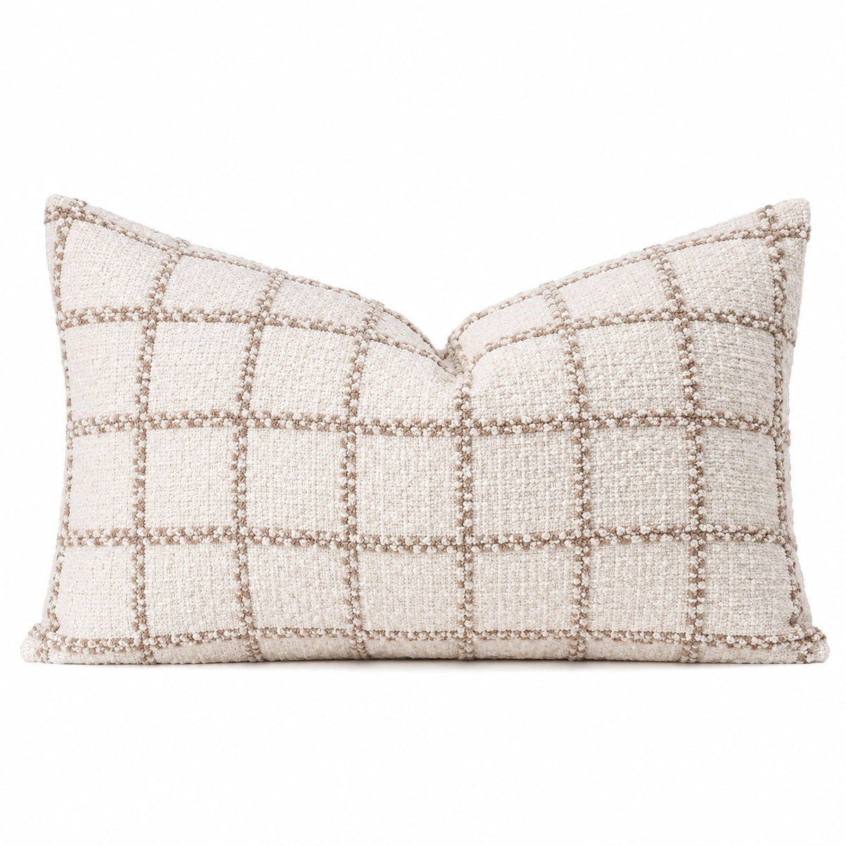 Cojín lumbar 50 x 30 cm de tejido beige con relieve decorativo