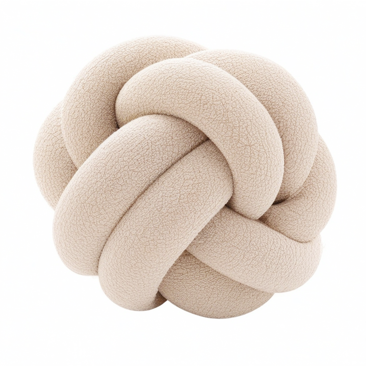 Cojín decorativo de nudo 30 cm en tejido bouclé beige para sofá estilo moderno