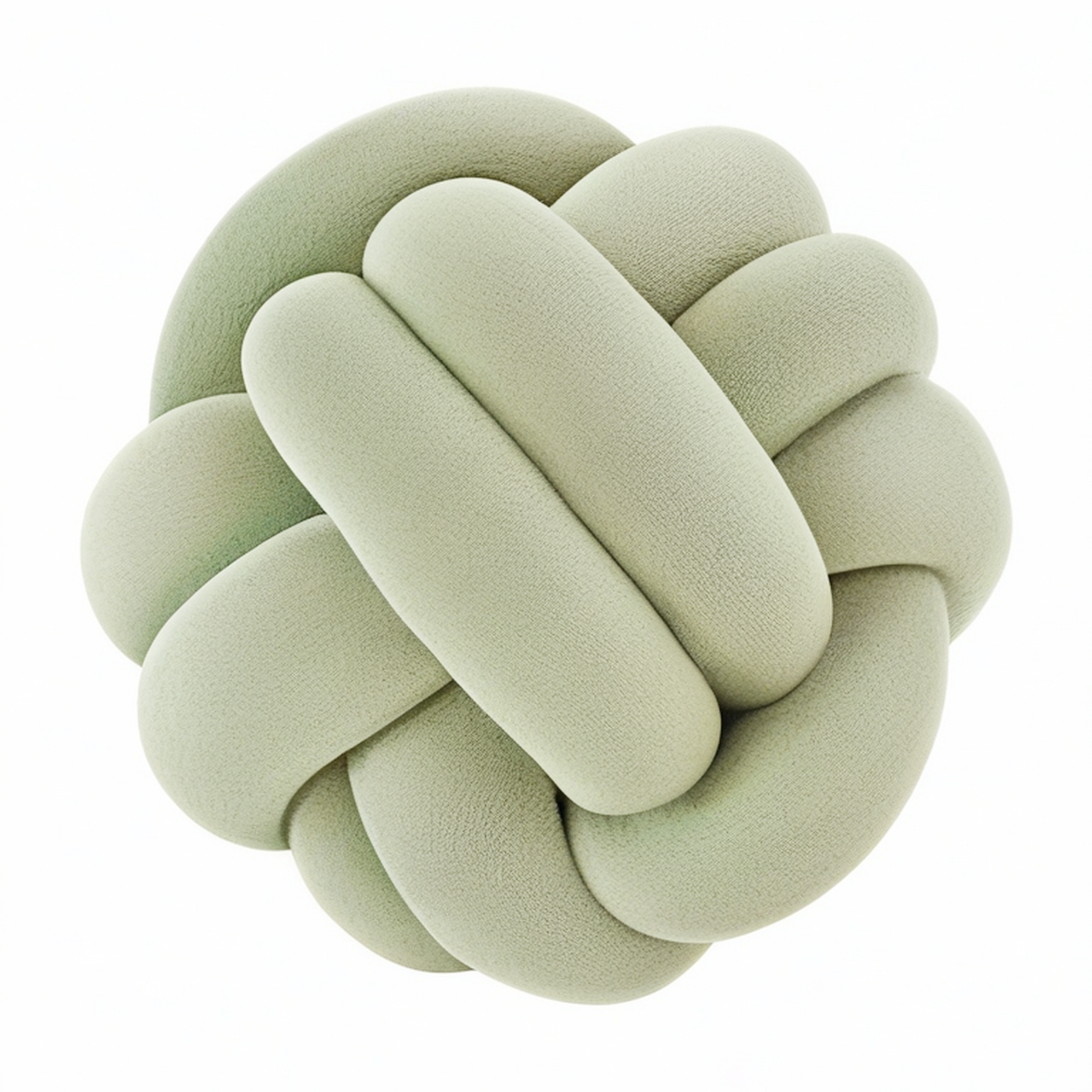 Cojín decorativo de nudo 30 cm en tejido suave verde salvia - diseño trenzado