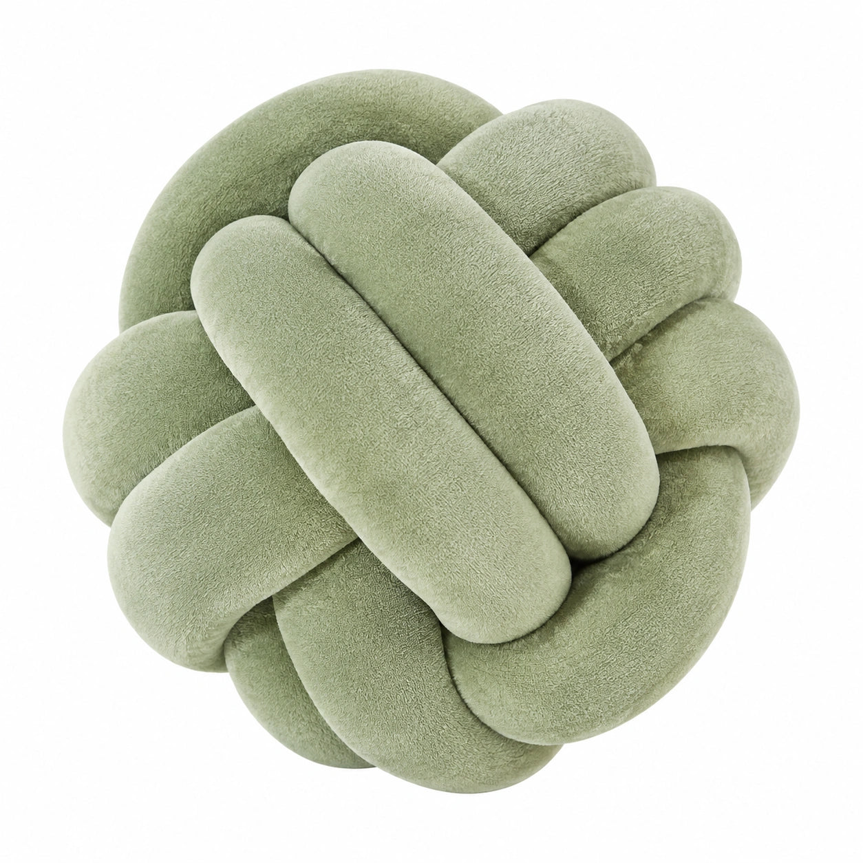 Cojín decorativo de nudo 30 cm en tejido suave verde salvia - diseño trenzado