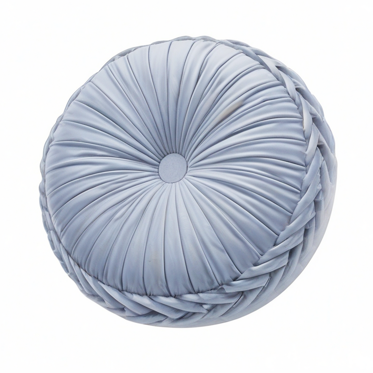 Cojín decorativo redondo 45 cm de terciopelo azul grisáceo con pliegues