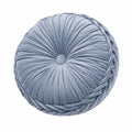 Cojín decorativo redondo 45 cm de terciopelo azul grisáceo con pliegues