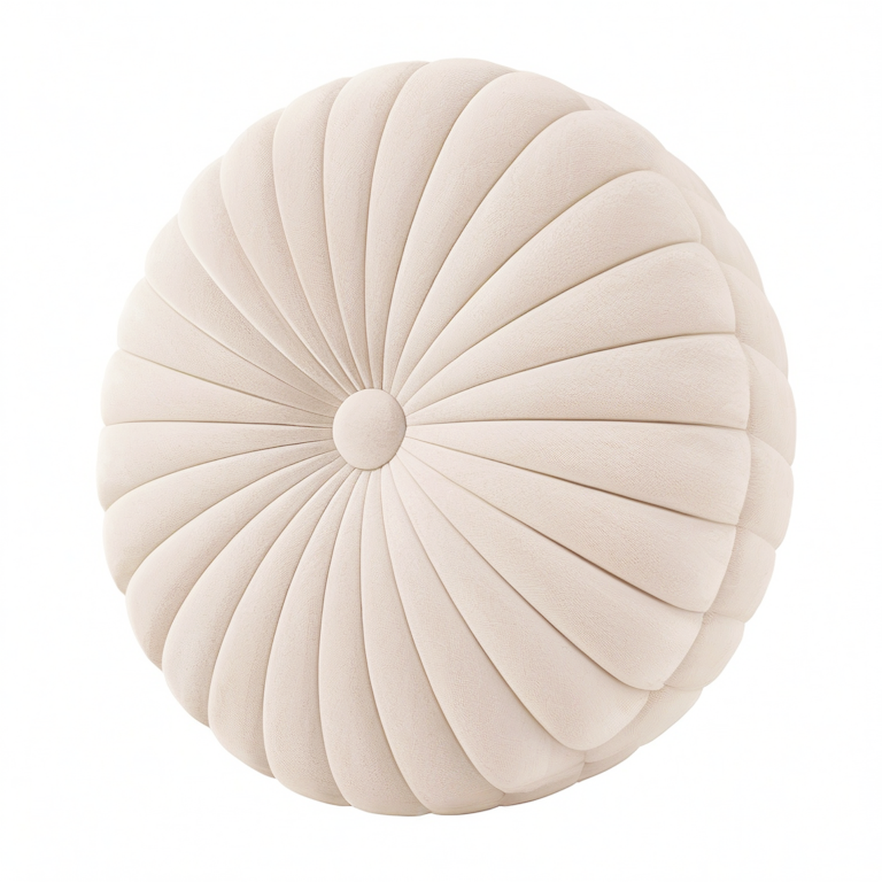 Cojín decorativo redondo 45 cm de terciopelo beige con pliegues