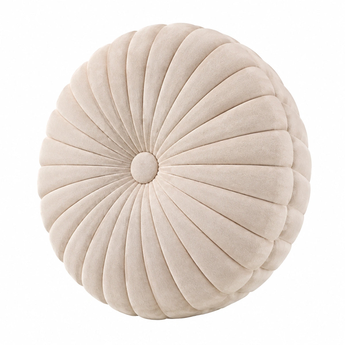 Cojín decorativo redondo 45 cm de terciopelo beige con pliegues
