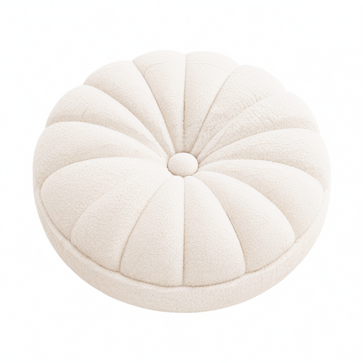 Cojín decorativo redondo 40 cm de tejido bouclé beige para sofá estilo calabaza