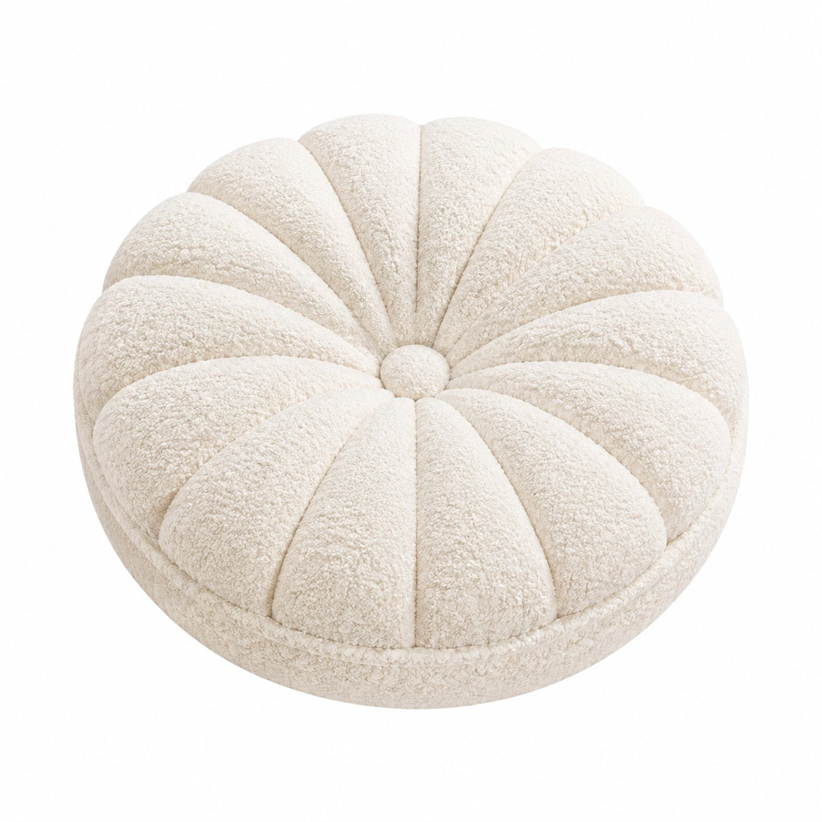 Cojín decorativo redondo 40 cm de tejido bouclé beige para sofá estilo calabaza