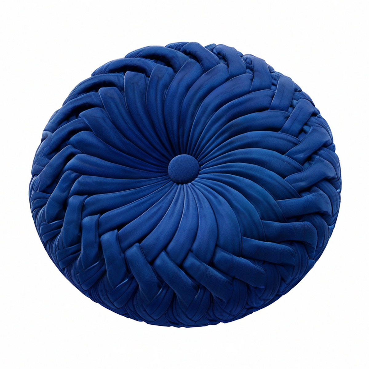 Cojín decorativo redondo 40 cm azul marino de tejido trenzado acolchado