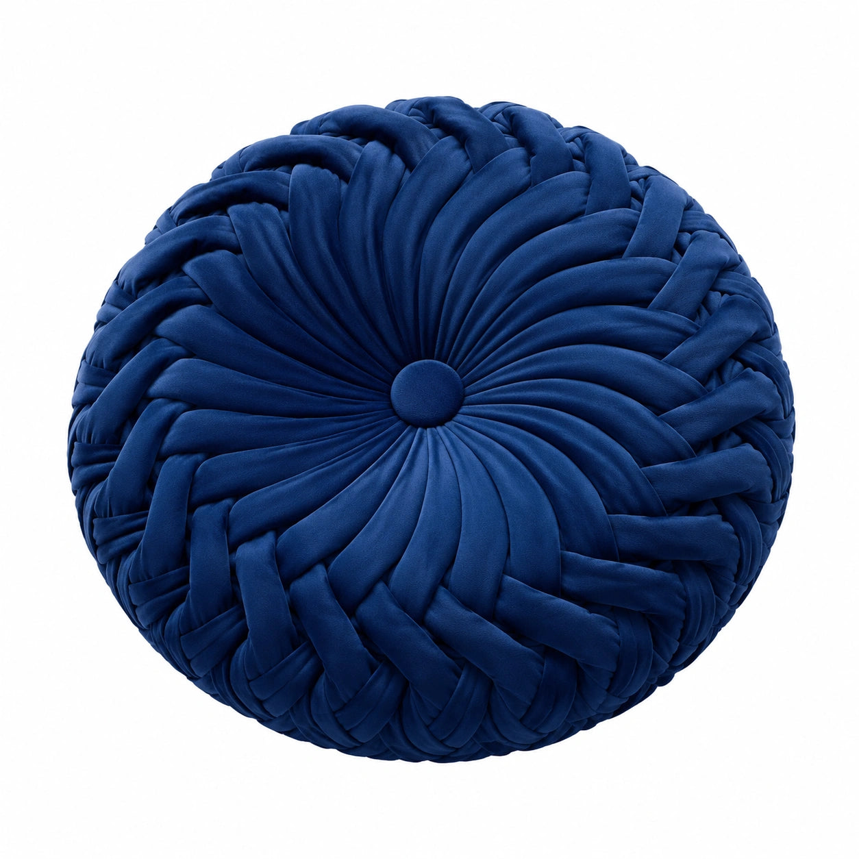 Cojín decorativo redondo 40 cm azul marino de tejido trenzado acolchado