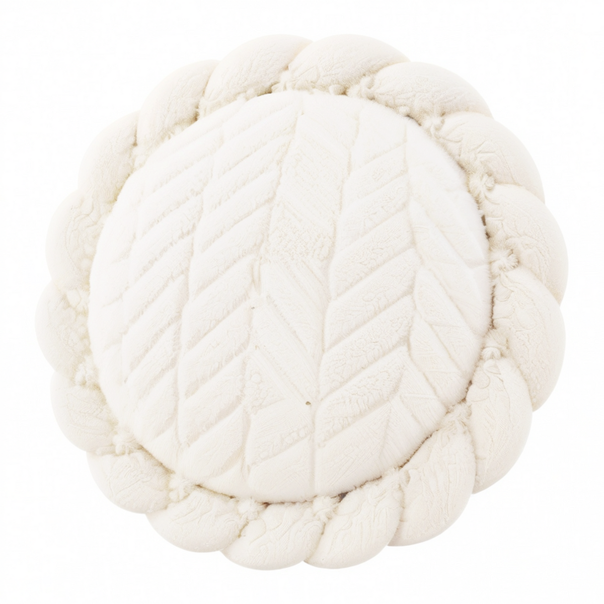 Cojín redondo 40 cm de felpa beige con trenzado decorativo