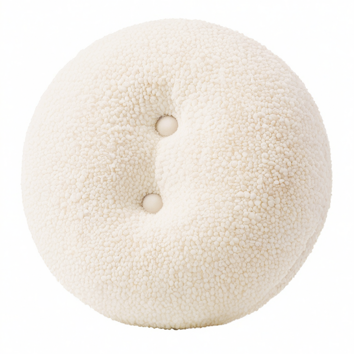 Cojín redondo diámetro 45 cm de tejido bouclé crema con botones decorativos