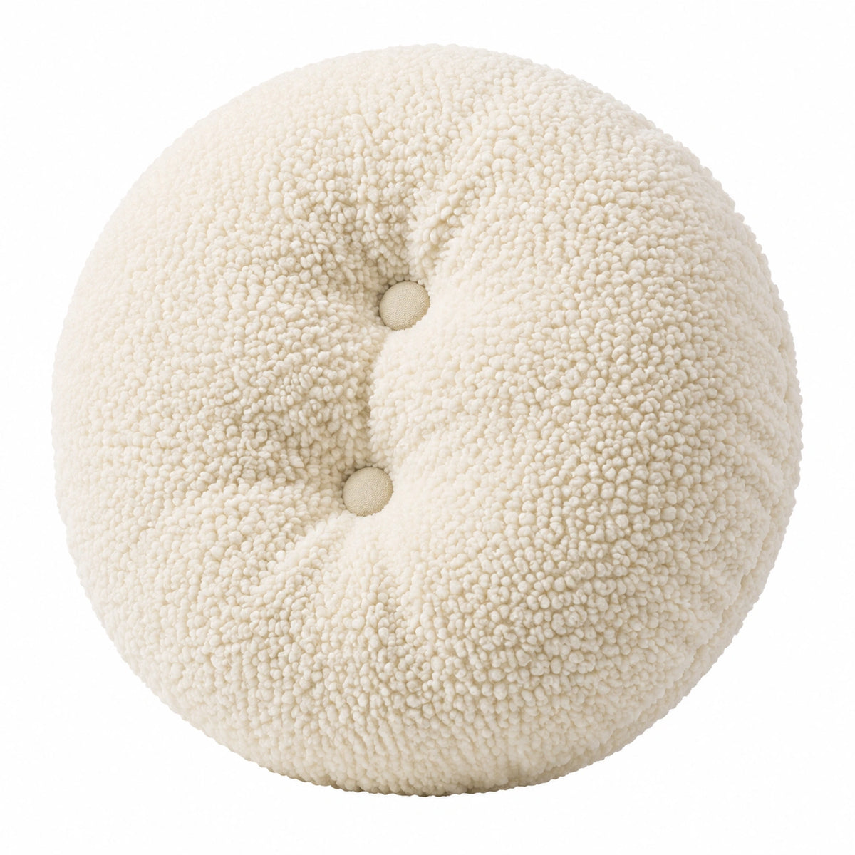 Cojín redondo diámetro 45 cm de tejido bouclé crema con botones decorativos
