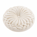 Cojín decorativo redondo 45 cm de tejido afelpado beige con diseño trenzado
